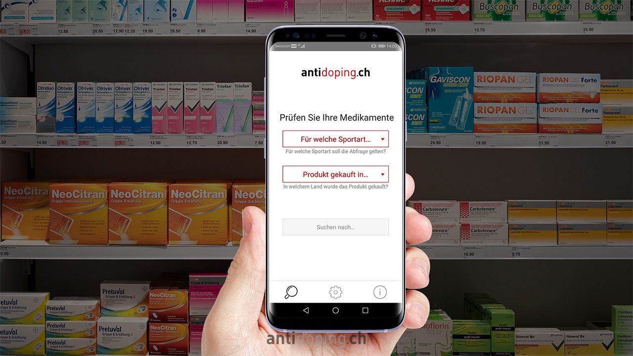 Smartphone mit der App Medi-Check DRO global von Swiss Sport Integrity
