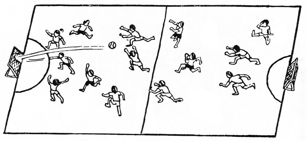 Illustration d'un terrain de tchoukball avec deux équipes